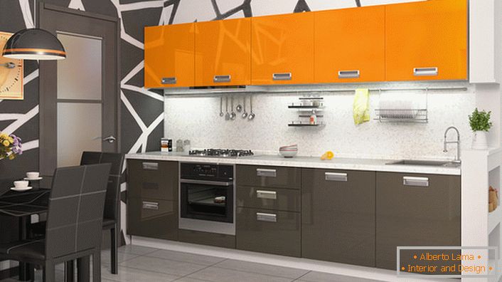 Модульныя кухонныя гарнітуры аранжавага колеру - ідэальнае рашэнне для арганізацыі утульнага, цёплага інтэр'еру.