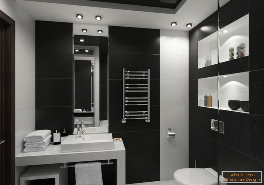 ванная комната с черным потолком