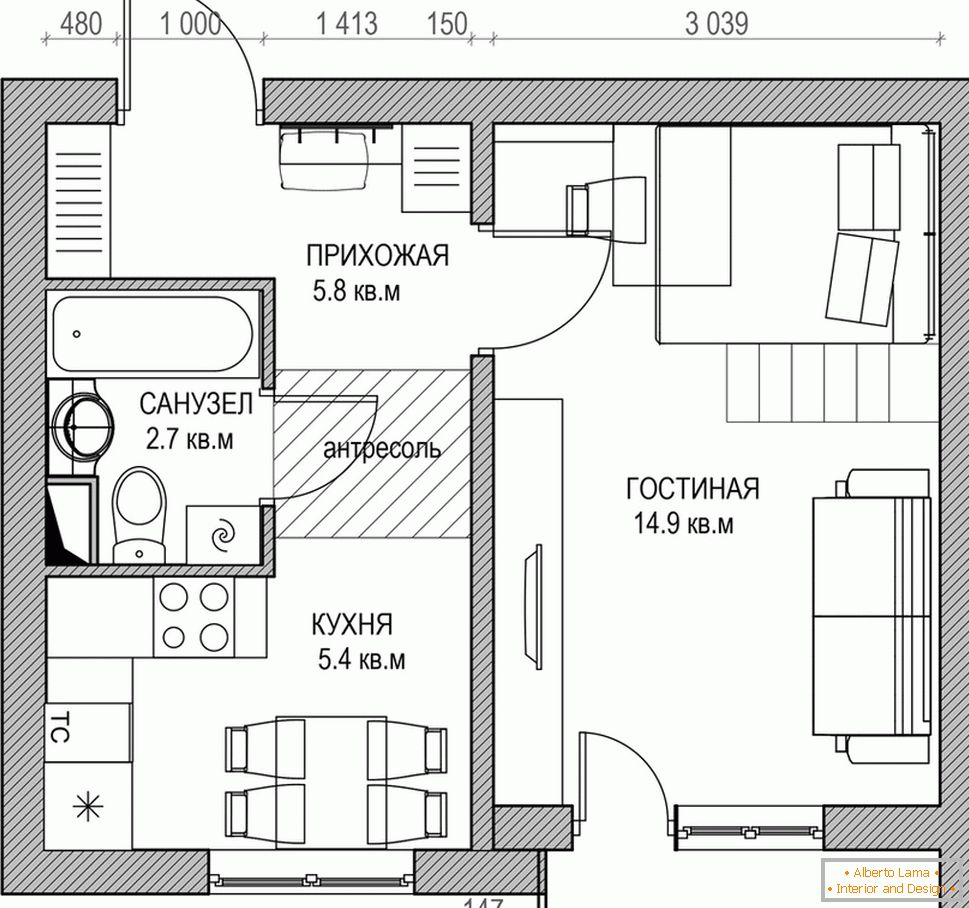 планіроўка маленькой двухуровневой квартиры