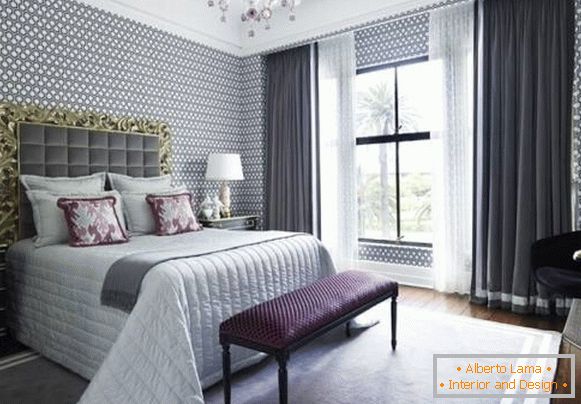 Дызайн шпалер для спальні ў стылі luxury