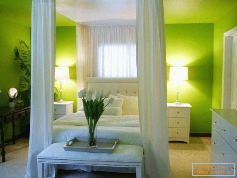 асвятленне в спальне зеленого цвета