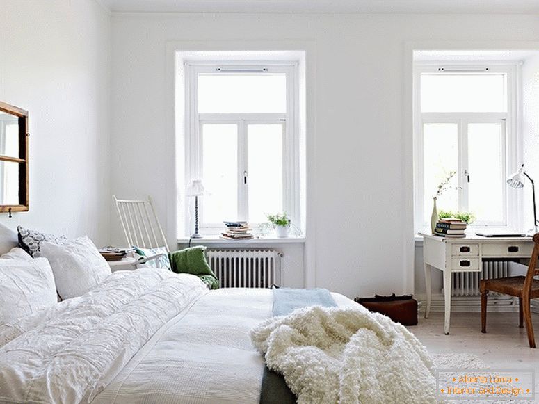 Інтэр'ер сучаснай спальні кватэры ў Швецыі
