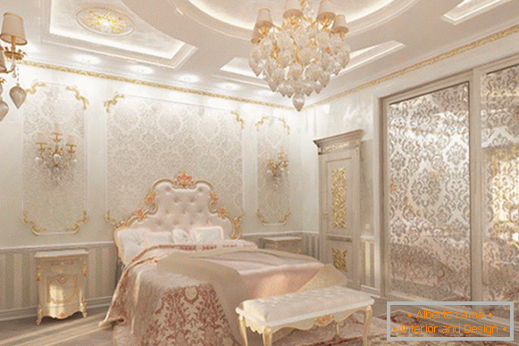 Інтэр'ер спальні з ляпным дэкорам у стылі luxury