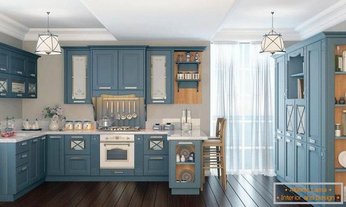 Блакітны кухонны гарнітур