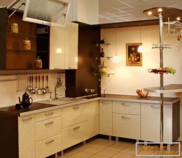 Кутні кухонны гарнітур з барнай стойкай - кампактнае рашэнне