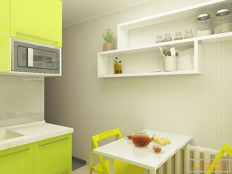 Прыклад дызайну інтэр'еру маленькай кухні на фота