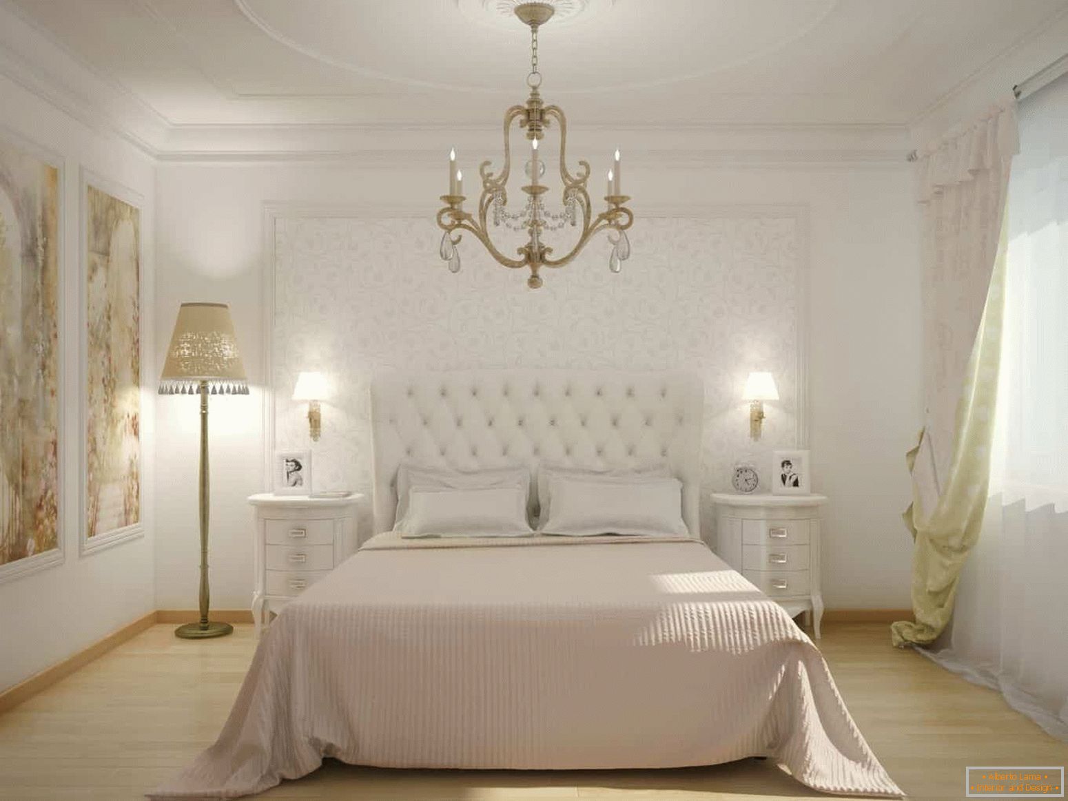 Класічная белая спальня з пано на сцяне