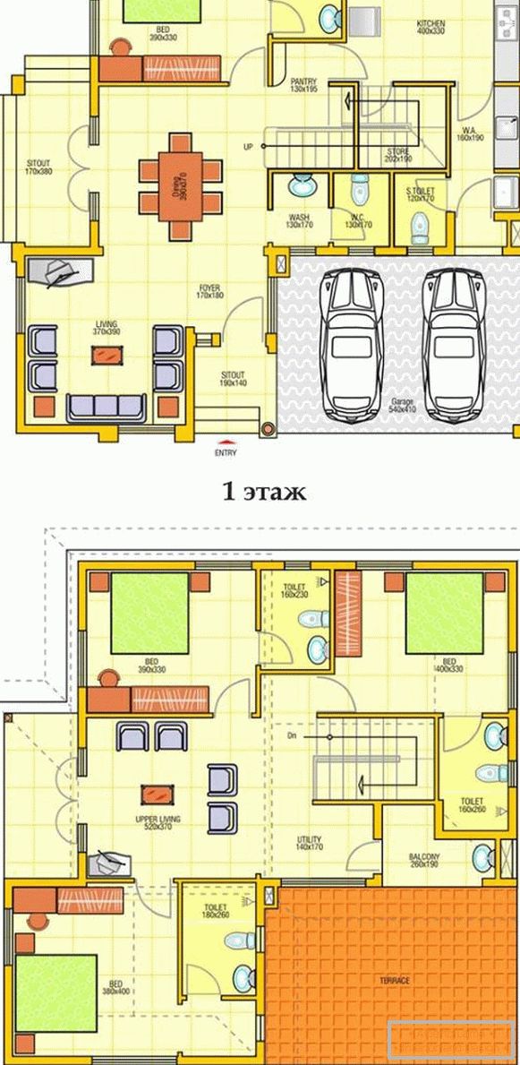 План двухпавярховага прыватнага дома з гаражом