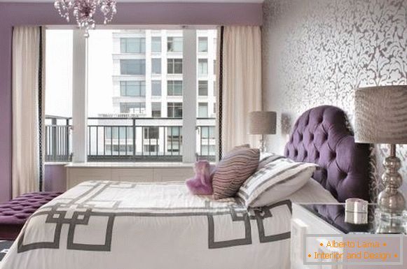 Luxury інтэр'ер спальні з шпалерамі двух відаў
