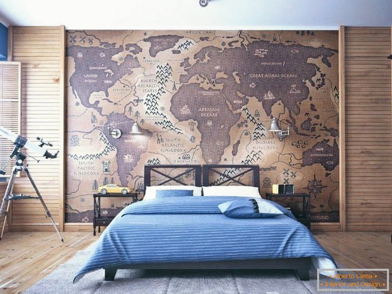 Карта на сцяне спальні