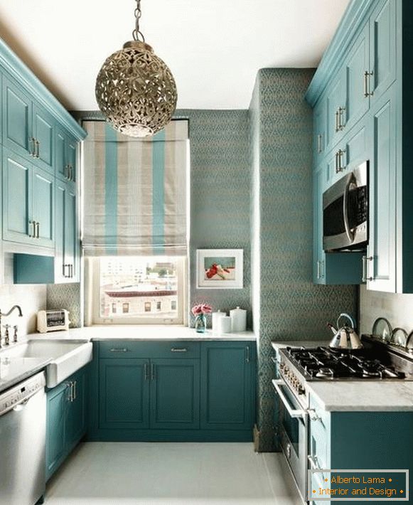 Дызайн кухні ў блакітным колеры