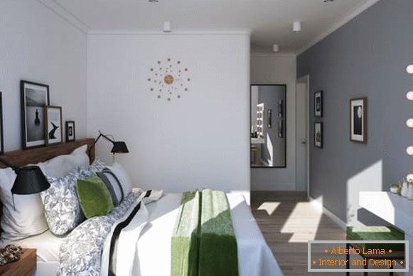 Дызайн спальні ў двухпакаёвай кватэры ў скандынаўскім стылі