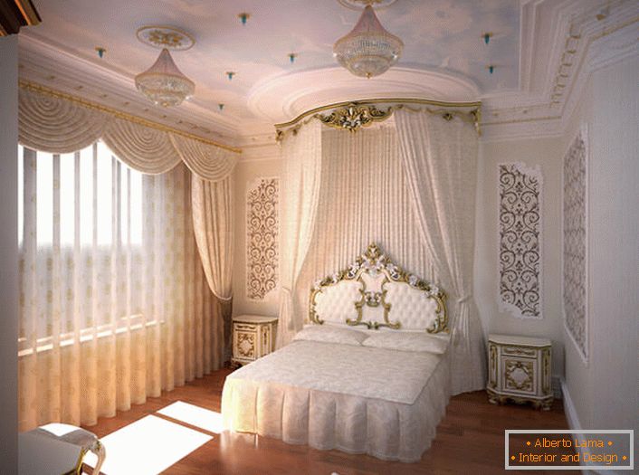 Сучасная спальня ў стылі барока.